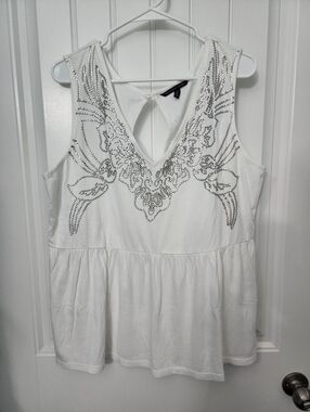 NWOT Victoria's Secret White Peplum Tank w/ Silver Sequin Detail, Size XL
